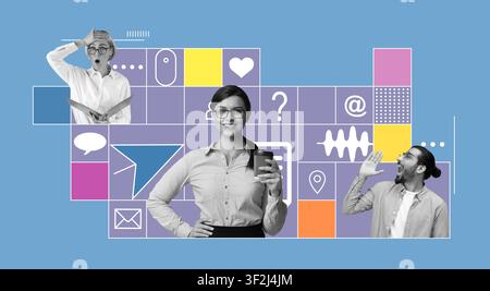 Three Professionals Engaged In Various Activities At Office, Business Concept Stock Photo