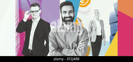 Smiling Young Hispanic Man In Business Attire With Confident Pose, Modern Office Background, Business Concept Stock Photo