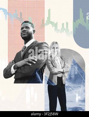 Confident Black Man And Woman In Suits Standing With Arms Crossed, Business Concept Stock Photo