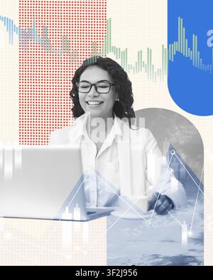 Smiling Young Businesswoman Working On Laptop At Office, Business Concept Stock Photo