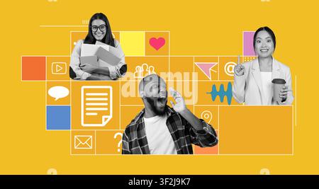 Happy Multiracial Individuals Engaging In Discussion With Digital Devices, Office Environment Stock Photo