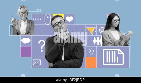 Three Professionals Collaborating In Office, Business Concept Stock Photo
