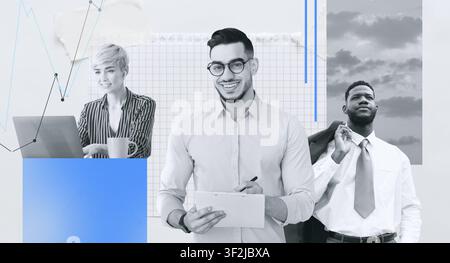 Three Young Professionals Working In Office Environment, Business Concept Stock Photo
