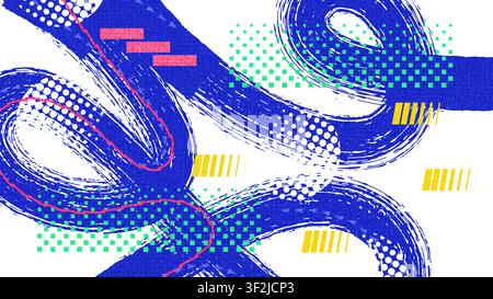 Abstract Sport Background Design With Dynamic Brush Strokes, Geometric Shapes, Halftone Patterns, and Texture Effect Stock Vector