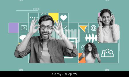 Happy Young Caucasian Man And Woman Working On Digital Marketing Strategy, Office Stock Photo