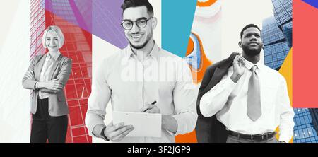 Diverse Group Of Professionals In Business Attire Smiling At Office, Business Concept Stock Photo