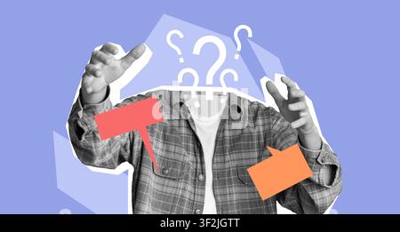 Unrecognizable Person Expressing Confusion With Question Marks Above Head, Studio Setting Stock Photo