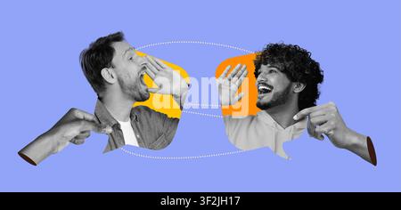 Two Men Communicating Loudly And Expressively, Multicultural, Joyful Setting, Business Concept Stock Photo
