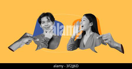Happy Young Mixed Race Man And Woman Communicating, Engaging In Conversation, Concept Stock Photo