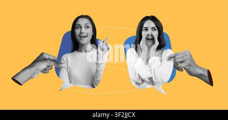 Two Young Women Engaging In Conversation, Happy Expressions, Communication Concept Stock Photo
