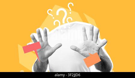 Unrecognizable Hands Gesturing With Empty Space, Yellow Background, Conceptual Image Stock Photo