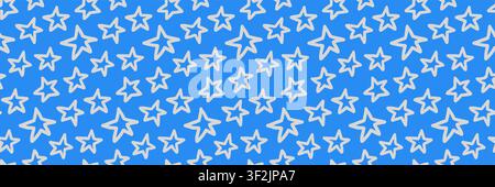 Hand Drawn Doodle Star Seamless Pattern on Blue Background Stock Vector