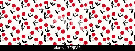 Hand Drawn Cherry Seamless Pattern in Scandinavian Style Stock Vector