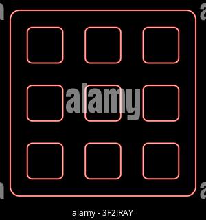 Neon belgian waffle Dessert template shape square red color vector illustration image flat style light Stock Vector