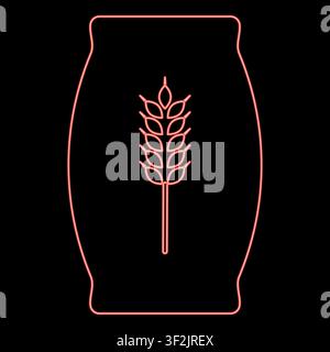 Neon sack with flour full canvas bag sugar salt grain wheat ear with grain package concept red color vector illustration image flat style light Stock Vector