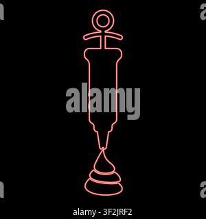 Neon confectionery syringe icing pastry cream swirl custard whipped red color vector illustration image flat style light Stock Vector