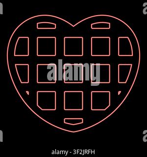 Neon belgian waffle Dessert template shape heart red color vector illustration image flat style light Stock Vector