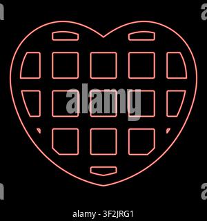 Neon belgian waffle Dessert template shape heart red color vector illustration image flat style light Stock Vector