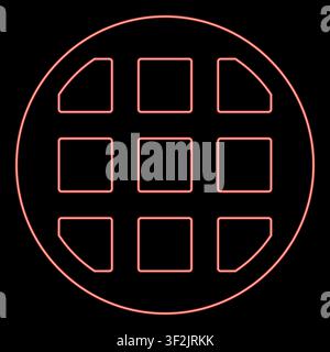 Neon belgian waffle Dessert template shape round red color vector illustration image flat style light Stock Vector