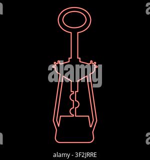 Neon wing corkscrew for opening wine bottles cork screw red color vector illustration image flat style light Stock Vector