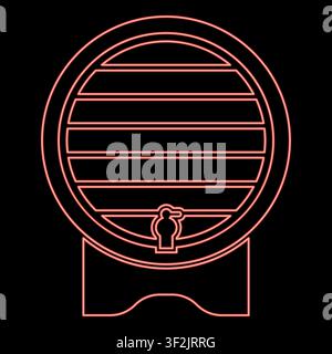 Neon barrel for wine brendy beer wine cask with tap red color vector illustration image flat style light Stock Vector