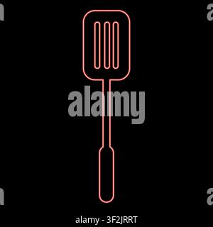 Neon pancake spatula kitchen cooking equipment used for flipping serving food red color vector illustration image flat style light Stock Vector