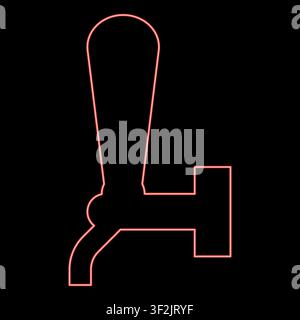 Neon tap for beer element of pump with handle red color vector illustration image flat style light Stock Vector