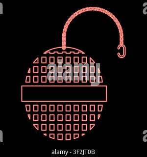 Neon tea infuser strainer with sieve for brewing hot beverage drink cup red color vector illustration image flat style light Stock Vector