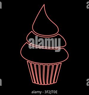 Neon cupcake Pastry with cream red color vector illustration image flat style light Stock Vector