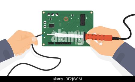 Soldering Circuit Board - Electronics Repair Vector Illustration Stock Vector
