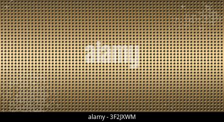 Realistic bronze perforated metal plate texture with evenly spaced round holes creating a seamless industrial background. Stock Vector
