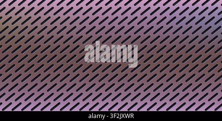 Realistic diagonal slotted perforated metal plate texture with a purple gradient on a dark industrial background. Stock Vector