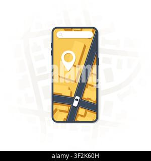 Online mobile application order taxi service. Taxi mobile app icon includes smartphone, road on the screen. Location with GPS map. Vector illustration Stock Vector