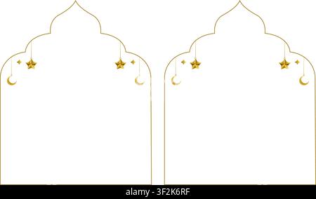 Gold Islamic Arch Frames Illustration Set Stock Vector