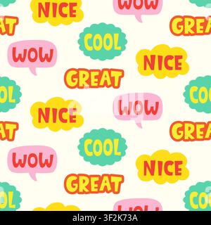 Bright chat bubble word sticker seamless pattern Stock Vector