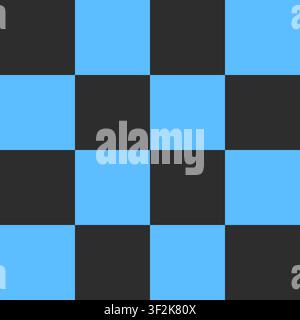 Seamless black and blue chess checkered grid pattern in Memphis style. Geometric vector design for backgrounds and wallpapers. Modern, hipster, and mi Stock Vector