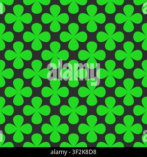 Seamless floral pattern featuring bold green clover shapes and petals. High quality geometric vector design in retro style for decor, wallpaper, and p Stock Vector