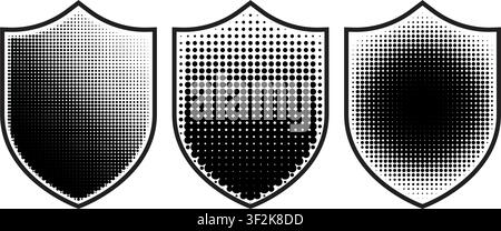 Halftone shields presenting varying gradients for security and protection concepts Stock Vector