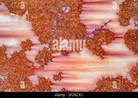 background of rust spots on old metal painted surface Stock Photo