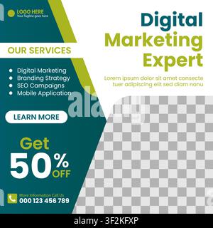 Digital marketing expert social media banner template with business team working together in modern office Stock Vector