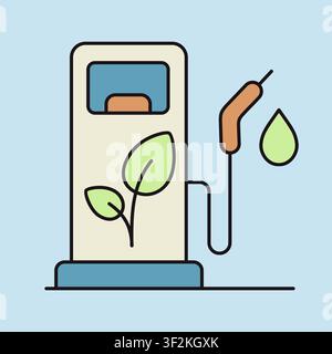 Minimalist outline biofuel pump icon with leaf and drop suitable for eco transport and renewable energy design concepts Stock Vector