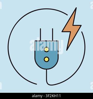Minimalist outline electric plug icon with lightning bolt suitable for EV charging station and eco transport design concepts Stock Vector