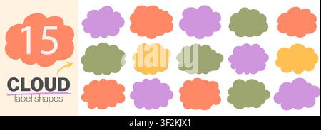 Cloud shaped fluffy frames. Childish speech bubble style labels Stock Vector