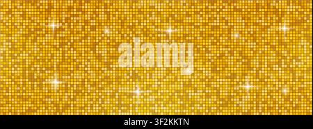 Gold sequin panel background. Shiny mosaic glitter bg. Yellow tile seamless pattern Stock Vector