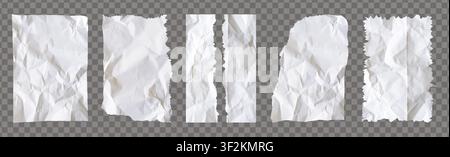 Pack of realistic white crumpled jagged white paper torn pack paper isolated on a transparent background. Empty papercut notebook sheets. Notepook tem Stock Vector