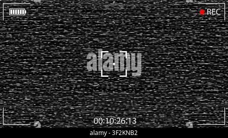DSLR mirrorless camera rec overlay. Recorder cam display frame. Video or photo recording screen. CCTV black and white glitch effect filter. Viewfinder Stock Vector
