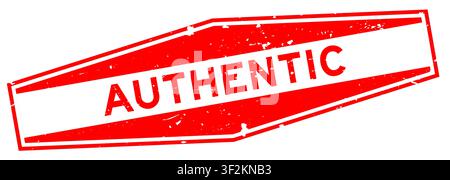 Grunge red authentic word hexagon rubber seal stamp on white background Stock Vector