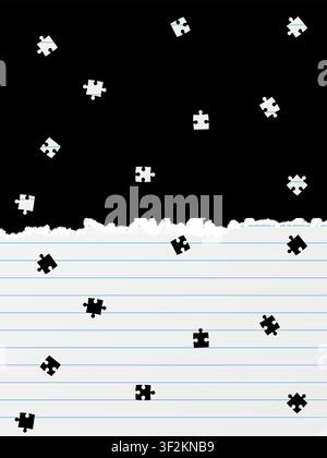 Cutout confetti style vertical overlay pattern isolated on black background. Puzzle glitter design template in white scrapbook style. Vector illustrat Stock Vector