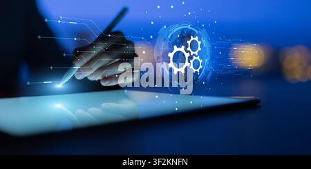 Robotic process automation system for enterprise workflow and process optimization with touchscreen interaction Stock Photo