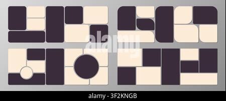 Beige and grey bento grid horizontal moodboard design mockup pack with shadows isolated on grey background. Photo mosaic collage gallery template. Alb Stock Vector